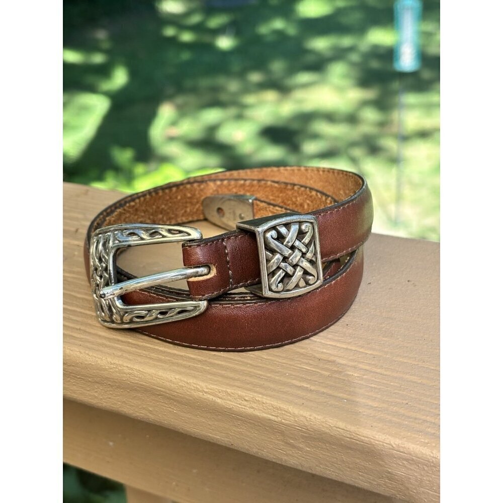 Vintage Brighton Womens Size M Brown Leather Skinny Belt Silver Buckle 1995